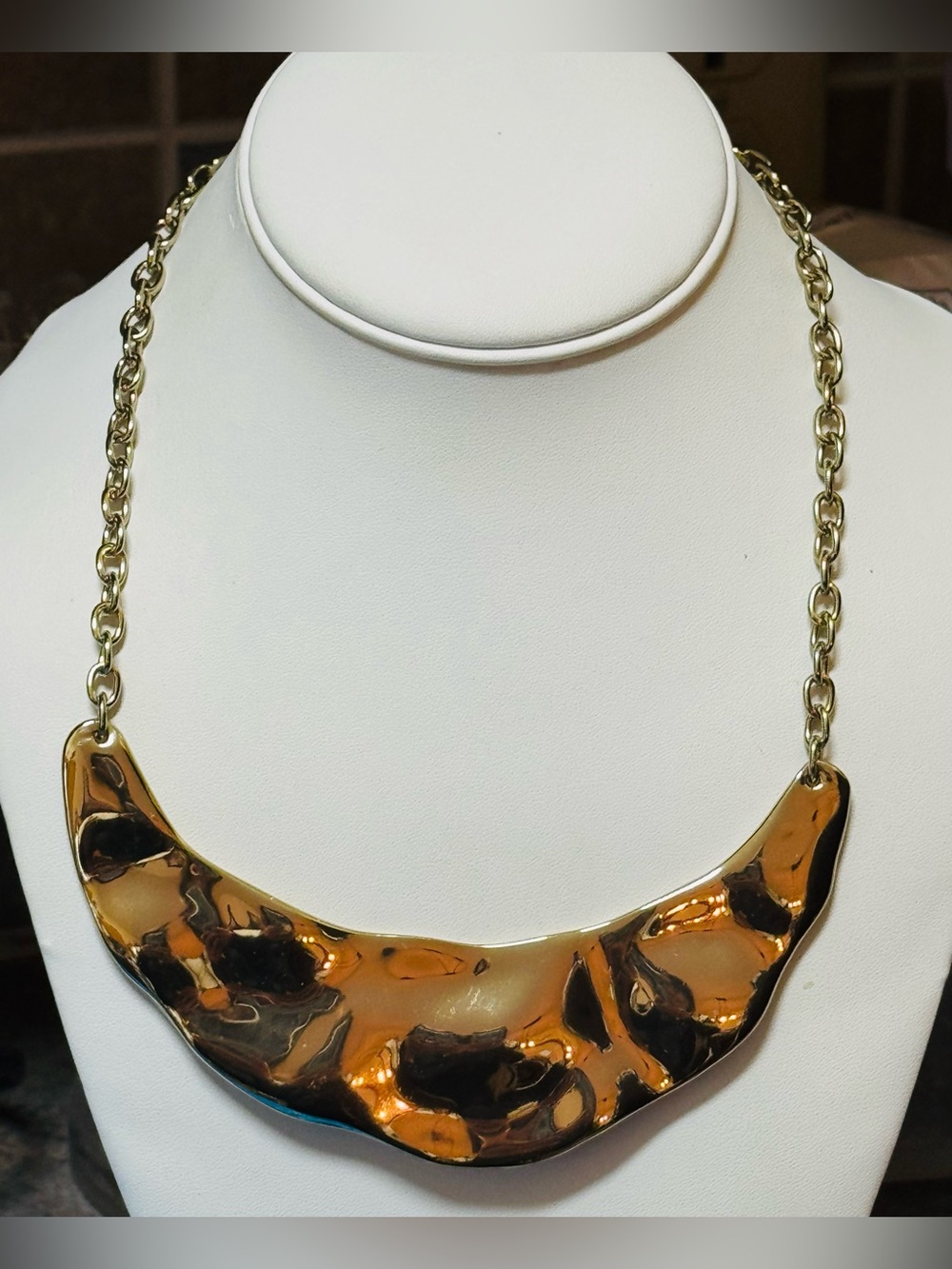 Gold tone bib statement chunky necklace